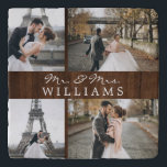 Salvamanteles Monograma moderno Collage de fotos recién casados<br><div class="desc">Celebra tu reciente matrimonio con este diseño monogramado de 4 fotos.</div>