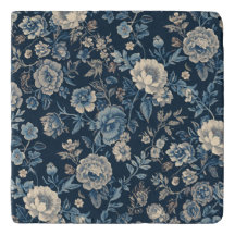 Patrón Botánico Floral Vintage Azul Marino