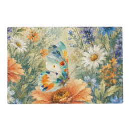 Salvamanteles Posavasos laminado de mariposa entre flores silves