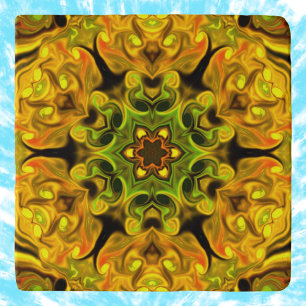 Salvamanteles Psicodélico Mandala Flor Verde y Amarillo