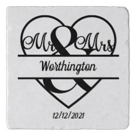 Salvamanteles Regalo de boda con nombre y fecha en corazón monog