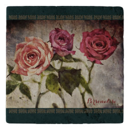 Salvamanteles Rosas Rosadas Rústicas Cottagecore Piedra Verde