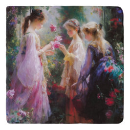 Salvamanteles Tres chicas jugando en el jardín