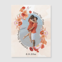 salvar la fecha floral naranja arco foto imán