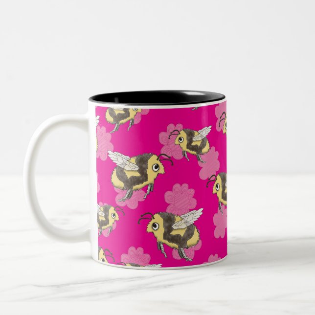 Salvar la taza de abejas sobre fondo floral rosa (Izquierda)