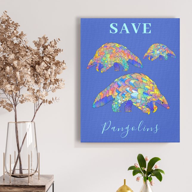 Salvar los Pangolins el arte animal colorido Azul (Save pangolins colorful animal art blue canvas unique original artwork by artist Catherine Sweetman )