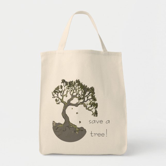 ¡Salvar un árbol! Bolsa de compras de arte de árbo (Frente)