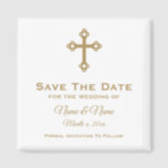 Salven El Imán Boda De Fecha : Cruz Religiosa<br><div class="desc">Cruz cristiana personalizada Guardar el imán boda de fecha en blanco con letras de oro. El texto es totalmente personalizable. Se puede cambiar el color de fondo. Diseñado por Heard_.</div>