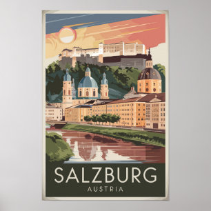 Salzburgo Austria Ilustración Arte de Viaje Vintag