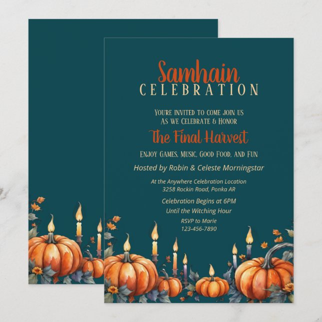 Samhain Fiesta Fall Pumpkins & Candles Invitación (Anverso / Reverso)