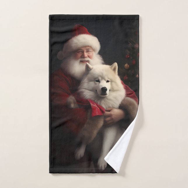 Samoyed Con Navidades De La Festividad De Santa Cl (Toalla de mano)