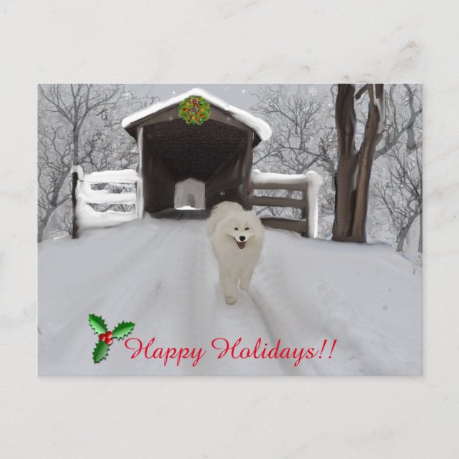 Samoyed tarjeta postal "Happy Holidays" (Anverso)