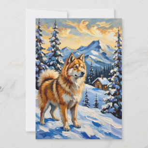 Samoyed vintage en paisaje alpino de Navidad