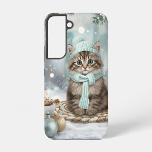 Samsung Galaxy S22 Funda de teléfono para gato de invierno Kawaii   V