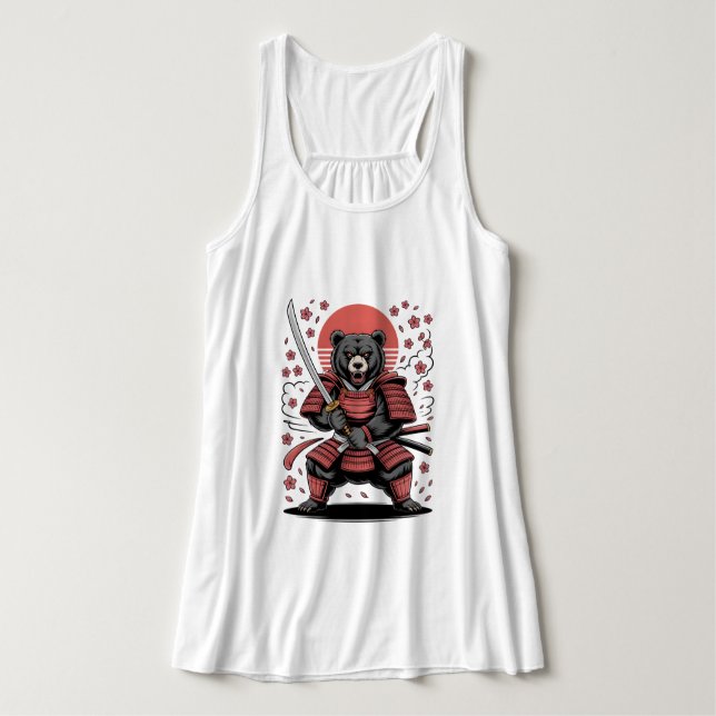 Samurai Bear Canvas Flowy Racerback Tank Top (Diseño del anverso)
