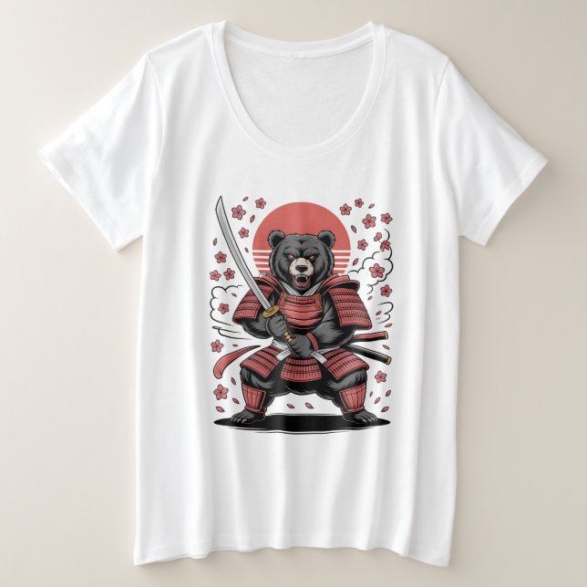 Samurai Bear Mujer Camiseta Talla Plus (Anverso del diseño)