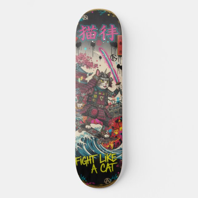 SAMURAI CAT Skateboard Art – Japanese Spirit (Anverso)