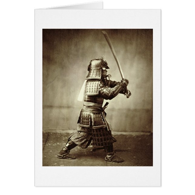 Samurai con espada elevada, c.1860 (huella de albu (Frente)