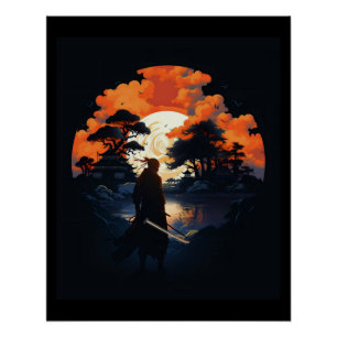Samurai Katana Japón Ninja guerrero Poster brillan