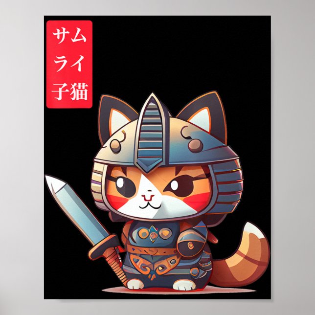 Samurai Kitten Kawaii Arte Japonés para Anime Love (Frente)