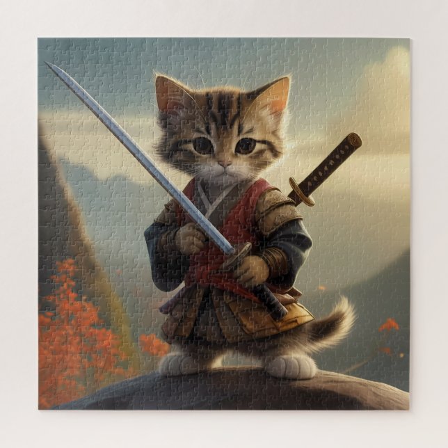 Samurai Kitty Jigsaw Puzzle para todas las edades (Vertical)