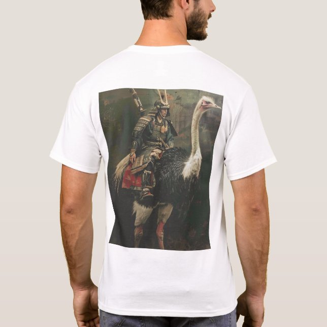 Samurai montando avestruz en camiseta de arte Jean (Reverso)