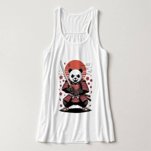 Samurai Panda Bear Canvas Flowy Racerback Tank Top (Diseño del anverso)
