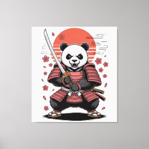 Samurái Panda Oso Estirado Impresión en Lienzo