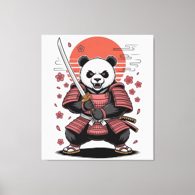 Samurái Panda Oso Estirado Impresión en Lienzo (Anverso)