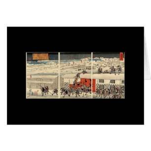 Samurai que ataca en la noche en la nieve circa