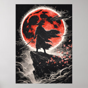 Samurái Ronin en Luna Roja - Arte de Anime Japonés