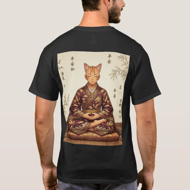 Samurái y Gato Naranja Zen - Camiseta de doble car (Reverso)