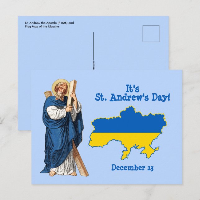San Andrés con Bandera-Mapa de Ucrania Postal del  (Anverso / Reverso)