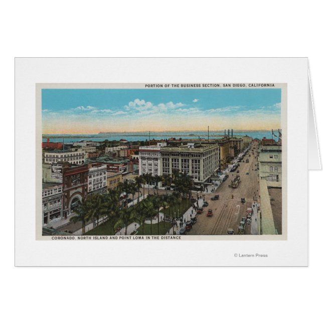 San Diego, CA - Vista panorámica del centro de la  (Anverso (Horizontal))