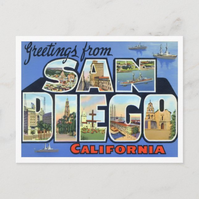 San Diego, California, postal de las grandes letra (Anverso)