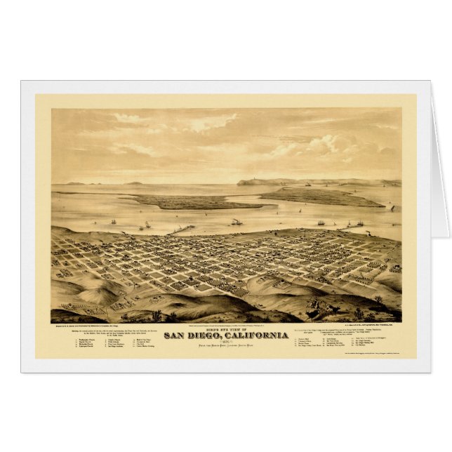 San Diego, mapa panorámico de CA - 1876 (Anverso (Horizontal))
