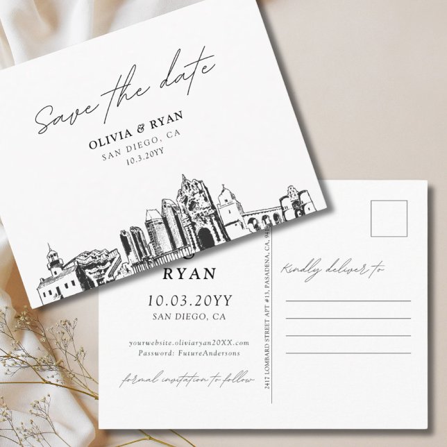 San Diego Salva al Boda de la tarjeta postal de fe (Ssn Diego Save the Date Postcard Elegant Wedding
)