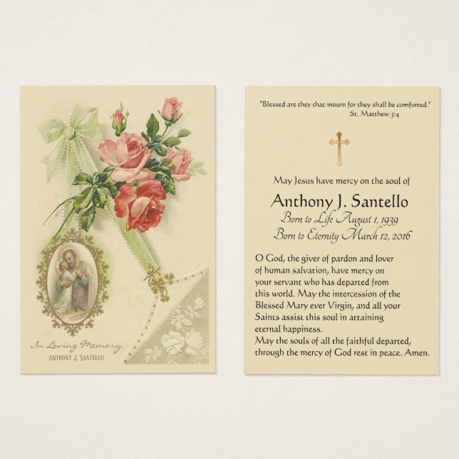 San José Funeral Sympathy Prayer Holy Card (Anverso y reverso)