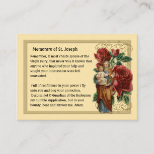 San José Memorare Oración Católica Santa Tarjeta