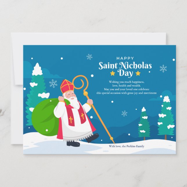 San Nicolás en tarjeta de saludo de Nieve (Anverso)
