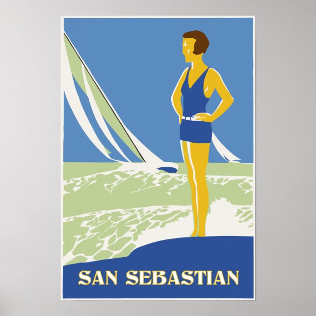 San Sebastián, arte vectorial retro viajes pequeño (Frente)
