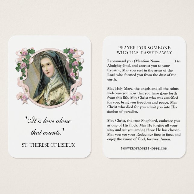 San Terés de Lisieux Oración Simpatizantes Funeral (Anverso y reverso)