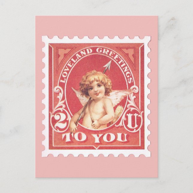 San Valentín saluda la tarjeta postal roja cupido (Anverso)