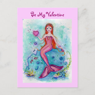 San Valentín tarjetas de sirena rosa por Renee