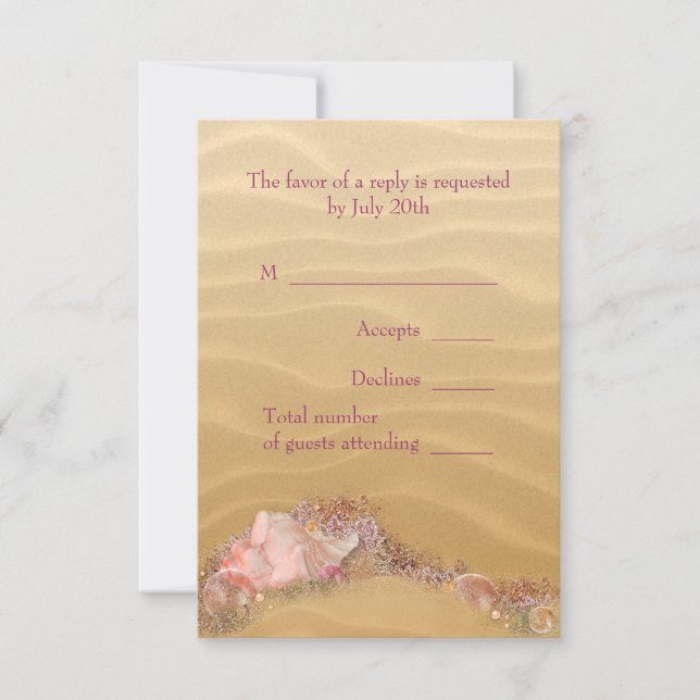 Sand Beach Seashells Beach Wedding RSVP (Anverso)