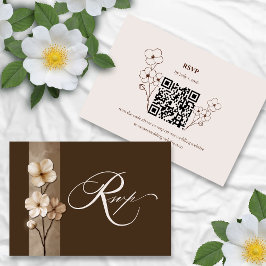 Sand Beige Hand Drawn Floral QR Code RSVP