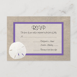 Sand Dollar Beach Wedding Tarjeta RSVP Purple