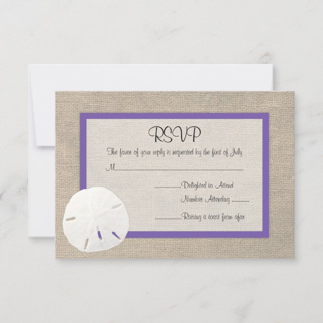 Sand Dollar Beach Wedding Tarjeta RSVP Purple (Anverso)