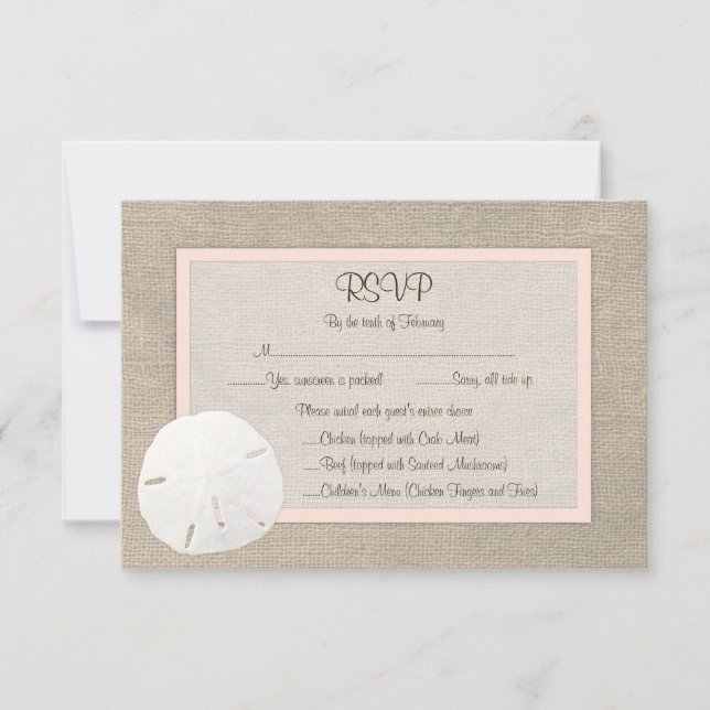 Sand Dollar Beach Wedding Tarjeta RSVP - Rubor (Anverso)