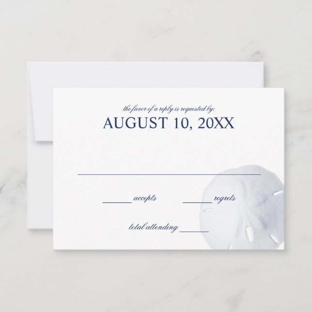 Sand Dollar Navy Blue Wedding RSVP (Anverso)